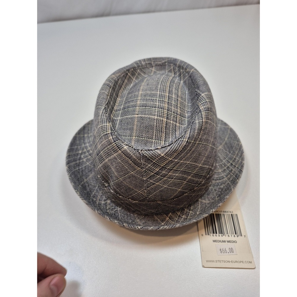 Stetson Fedora Hat Cap Fitted Men's M Gray Plaid Linen Lined Summer Casual - Picture 4 of 10